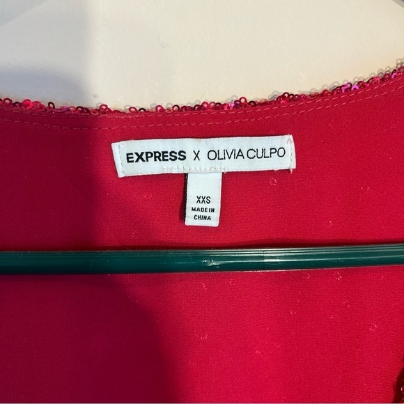 Express X Olivia Culpo XXS hot pink sequin wrap mini dress sparkly - Picture 13 of 16